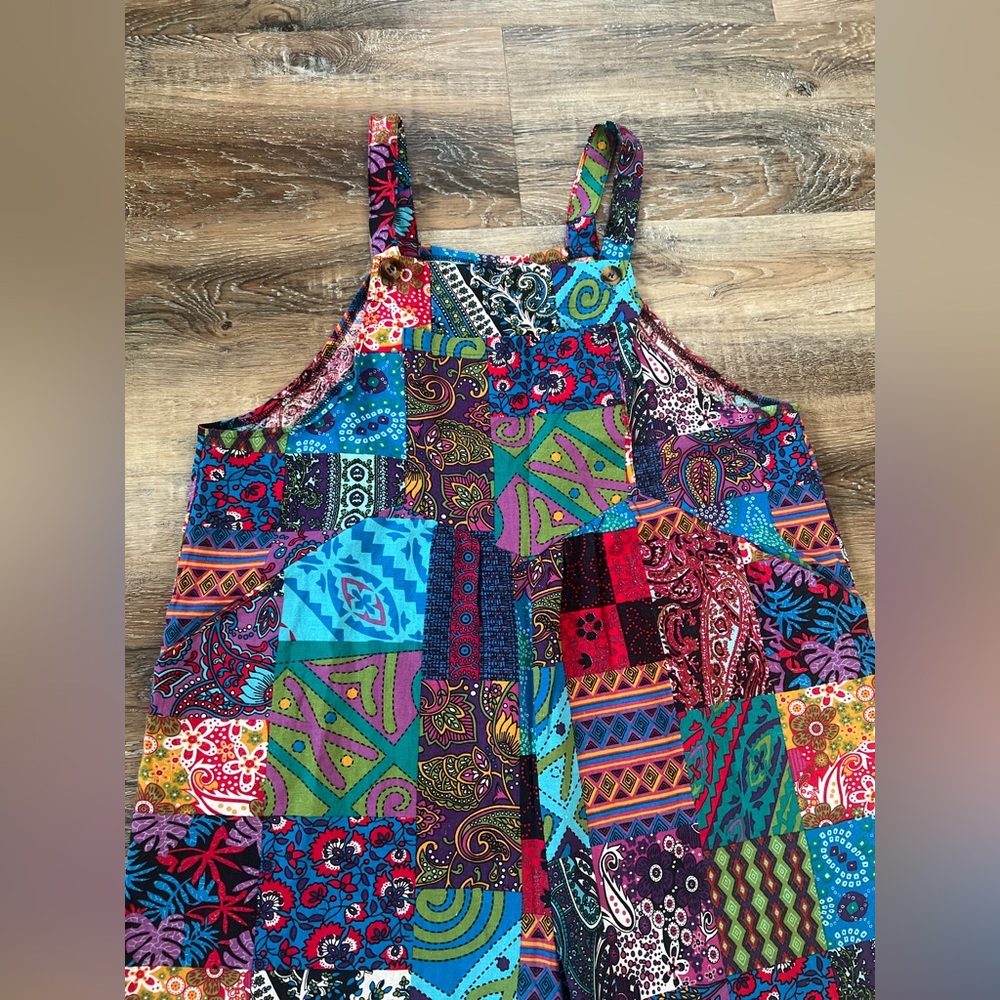 Fun colorful multicolor patchwork overalls - image 3